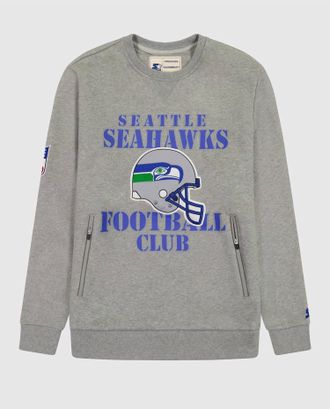 Starter Mens Seattle Seahawks Crew Neck Sweatshirt With Zip Pockets In Heather Grey