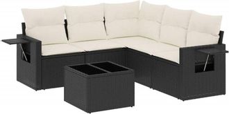 vidaXL Set De Sof&aacute;s De Jard&iacute;n 6 Piezas Y Cojines Rat&aacute;n Sint&eacute;tico Negro Vidaxl