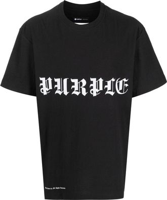 Purple logo print T-shirt - men - Cotton - S - Black