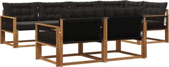 vidaXL Conjunto De Sof&aacute;s De Exterior 7 Uds. Natural Y Negro Vidaxl