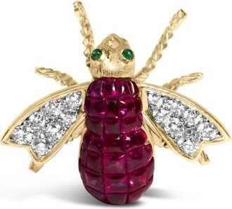 House of Brilliance 18K Yellow Gold 3/8 Cttw Diamond and 6 3/4 Cttw Red Ruby Bumblebee Brooch Pin
