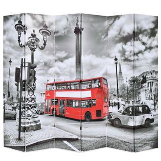 vidaXL Biombo Mueble Decorativo 228 Cm Dise&ntilde;o De Autob&uacute;s Londinense Blanco Y Negro 0802037