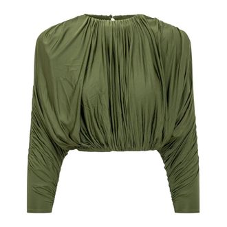 Self Portrait Tops, Dames, Groen, 2Xs, Jersey Gathered Top