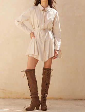 Promesa Belted Shirt Romper In Oatmeal