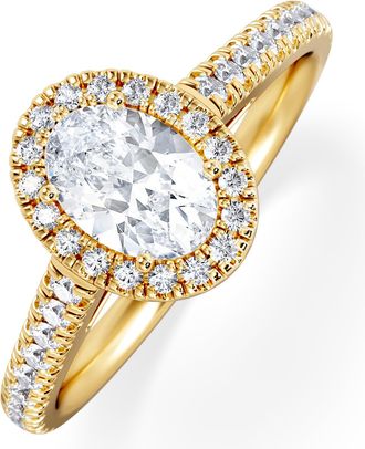 The Diamond Store Georgina GIA Oval Diamond Halo Engagement Ring 18K Gold 1.30ct G/Vs2