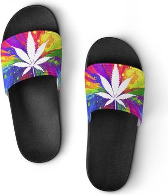 Generic Rainbow Weeds Shower Shoes Slipper for Women Men Beach Slippers Quick Drying Non Slip Open-Toe Sandals