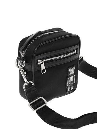 Neil Barrett Mens Bearbrick Logo Nylon Twill Crossboby Bag Black >