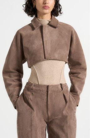 Mani&egrave;re De Voir Elya Suede Super Cropped Jacket in Taupe at Nordstrom, Size 14
