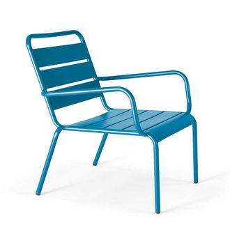 Oviala Sill&oacute;n de jard&iacute;n bajo de acero azul pac&iacute;fico