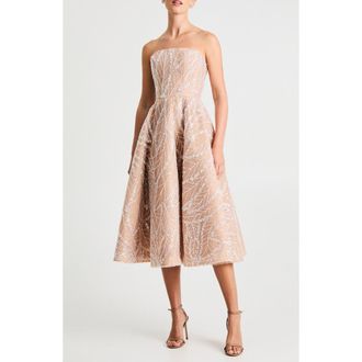 Helsi Vivi Embellished Strapless Cocktail Midi Dress in Off White/Nude at Nordstrom, Size X-Small