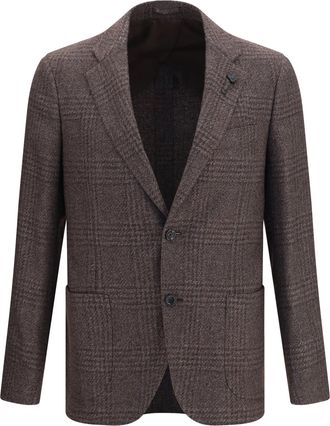 Lardini Mens Blazer Single-Breasted Wool-Blend Brown Merino Wool Jacket