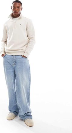 Tommy Jeans Pile a collo alto bianco sporco con zip corta