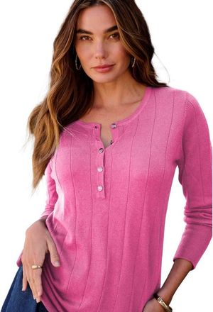 Roaman's Plus Size Drop Needle Henley Lightweight Sweater Knit in Vintage Rose at Nordstrom, Size Small