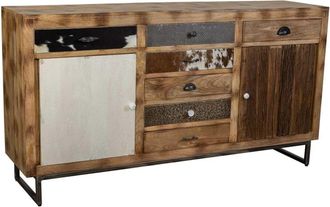 Wanderlust Deco Aparador de madera y recortes de piel marr&oacute;n 180x47x95