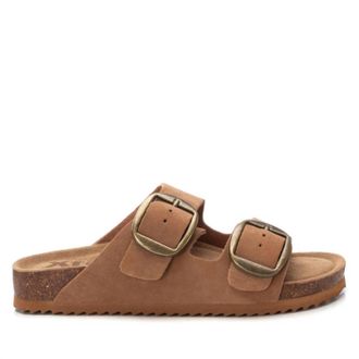 Xti Womens Buckle Suede Sandal In Camel