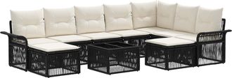 vidaXL Conjunto De Sof&aacute;s De Jard&iacute;n 10 Uds. Negro Y Blanco Crema Vidaxl