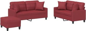 vidaXL Vidaxl - Juego De Sof&aacute;s Con Cojines 3 Piezas Cuero Sint&eacute;tico Rojo Tinto