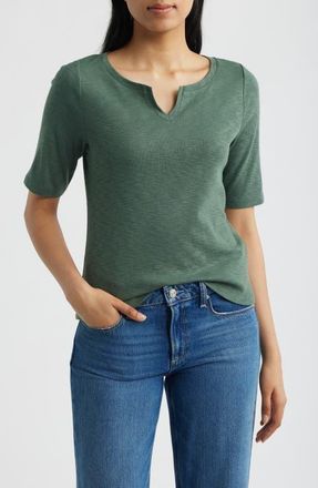 Nic+Zoe Elbow Sleeve Notch Neck T-Shirt in Palm at Nordstrom, Size Xx-Large