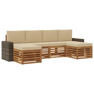 vidaXL Juegos De Sof&aacute;s 6 Pcs Natural Y Beige Madera De Acacia S&oacute;lida Vidaxl