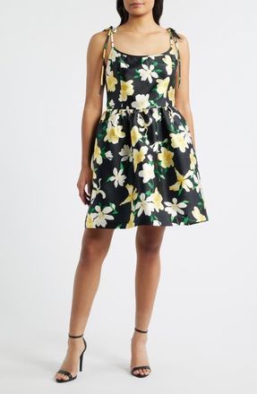 Julia Jordan Floral Tie Strap Minidress in Black Multi at Nordstrom, Size 16