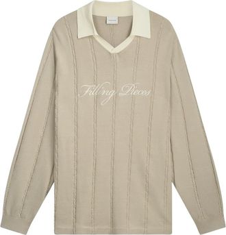 Filling Pieces Gebreid Voetbalshirt - Heren - V-hals truien - Beige - M - Polyester - Truien & Vesten