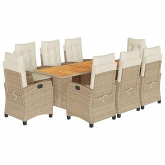 vidaXL Set Comedor De Jard&iacute;n 9 Pzas Con Cojines Rat&aacute;n Sint&eacute;tico Beige