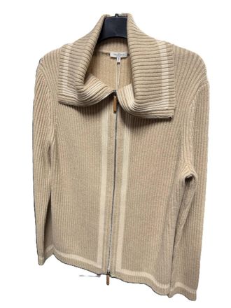 Lafayette 148 New York Womens Zip Rib Cashmere Sweater In Dune Melange