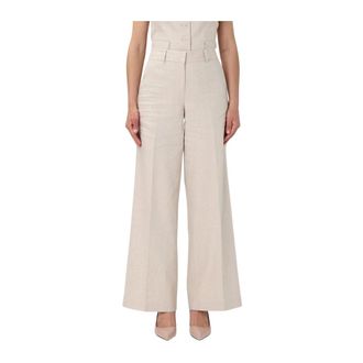 Michael Kors Wide Trousers, female, Beige, XS, Wide Leg Linen Trousers