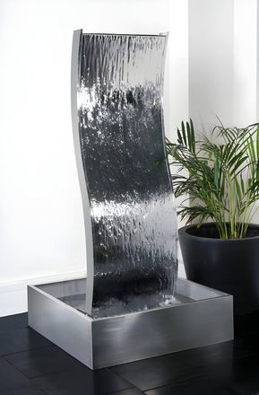 PRIMROSE Double Sided Stainless Steel Outdoor Water feature with Reservoir 130cm in Metallic Silver