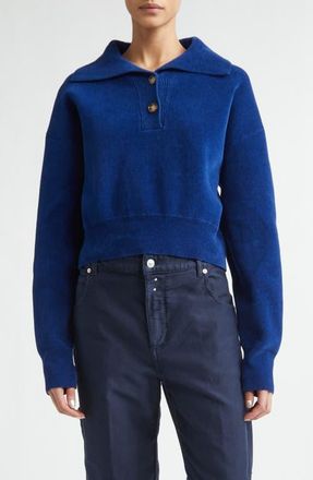 Victoria Beckham Chenille Polo Sweater in Bright Navy at Nordstrom, Size X-Small