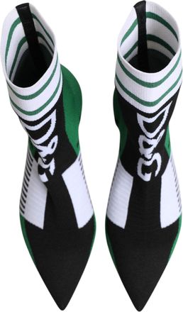 Dolce & Gabbana Womens Green Stretch Sock Style Ankle Boots Shoes Black And Polyester Leather