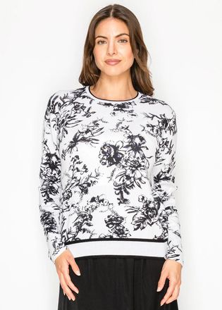 YAL New York Soft Floral Knit Sweater in Black and White