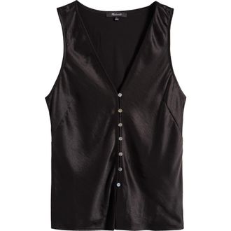 Madewell Emily Satin Sleeveless Button-Up Shirt in True Black at Nordstrom Rack, Size 10