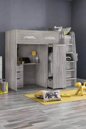 Julian Bowen Pegasus Highsleeper Loft Bed with Desk in Grey | Size: Single