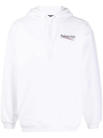 Balenciaga Mens Political Campaign Logo Hoodie in White Cotton - Size Large