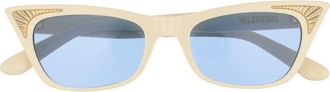 Valentino 57mm Cat Eye Sunglasses in Ivory Ivory Blue at Nordstrom Rack