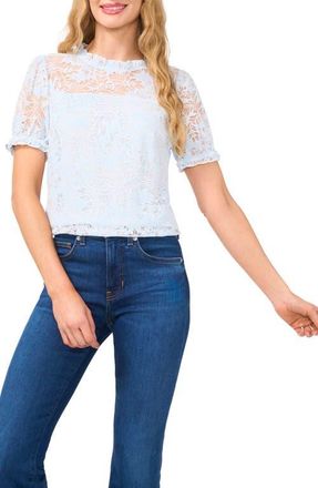 CeCe by Cynthia Steffe Puff Sleeve Floral Lace Blouse in Spa Blue at Nordstrom, Size X-Small