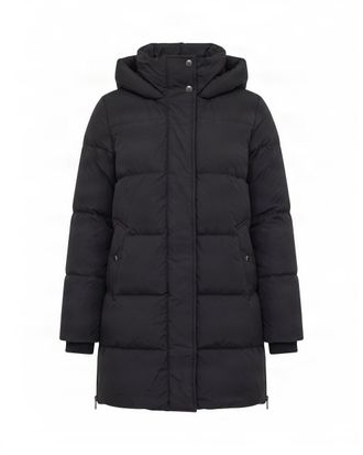 Woolrich Long Hooded Horizontal Quilted Down Jacket