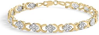 House of Brilliance 10K Yellow Gold 1.00 Cttw Diamond 5 Stone Floral Cluster and X Link 7 Bracelet (I-J Color, I3 Clarity)