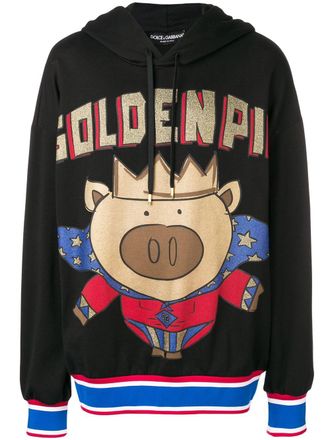 Dolce & Gabbana golden pig hoodie - men - Spandex/Elastane/Silk/Cotton - 44 - Black