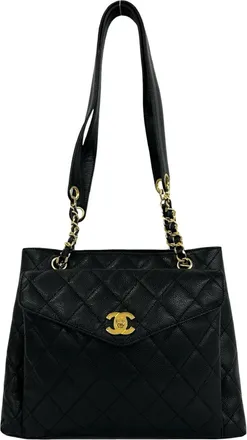 Chanel Black Grained Calfskin Shoulder Bag Tote Bag (Pre-Owned)