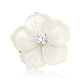 Ross-Simons Italian Mother-Of-Pearl and. CZ Flower Ring in 18kt Gold Over Sterling