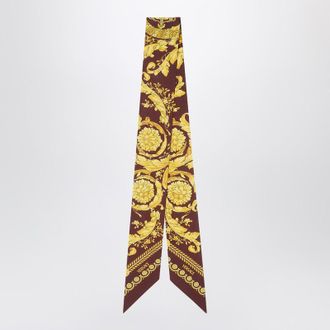 Versace Printed silk twill lavalli&egrave;re scarf in burgundy/gold
