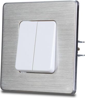 OEM Interruptor Doble De Luz Para Escaleras, Blanco, Acero Cepillado