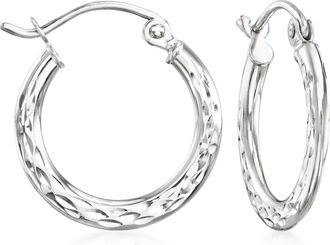 Ross-Simons 14kt White Gold Diamond-Cut Hoop Earrings