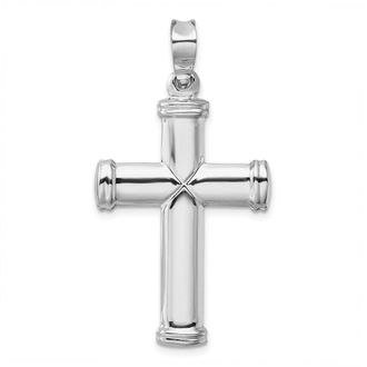 Diamond2Deal 14k White Gold Polished Stamping Cross Pendant