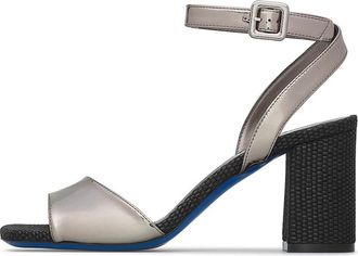 Loriblu Sandalen met brede band aan de voorkant en enkelbandje - Dames - Sandalen met hakken - Grijs - 35 EU - Leer - Schoenen