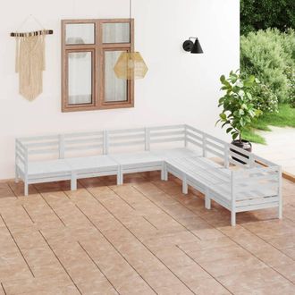 vidaXL Vidaxl - Juego De Muebles De Jard&iacute;n 7 Piezas Madera Maciza Pino Blanco