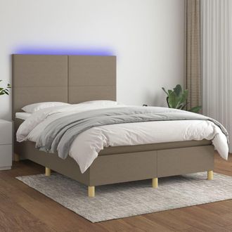 vidaXL Cama Box Spring Colch&oacute;n Y Luces Led Tela Gris Taupe 140x190 Cm Vidaxl