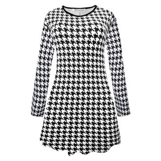 Janisramone Womens Ladies New Leopard Printed Long Sleeve Flared Swing Dress A Line Skater Party Mini Top Plus Size